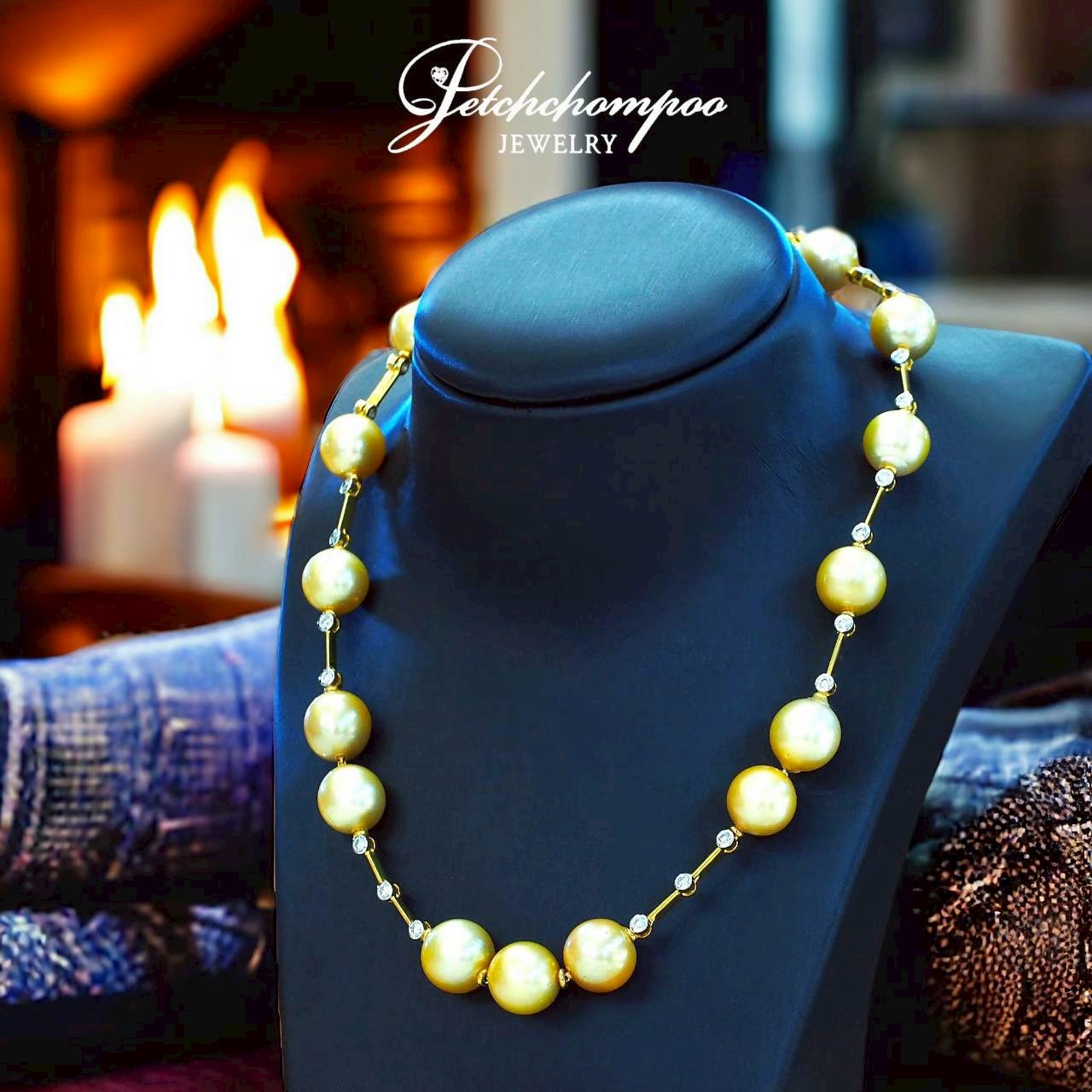 [28574] สร้อยคอไข่มุก Golden Southsea ฝังเพชร  189,000 