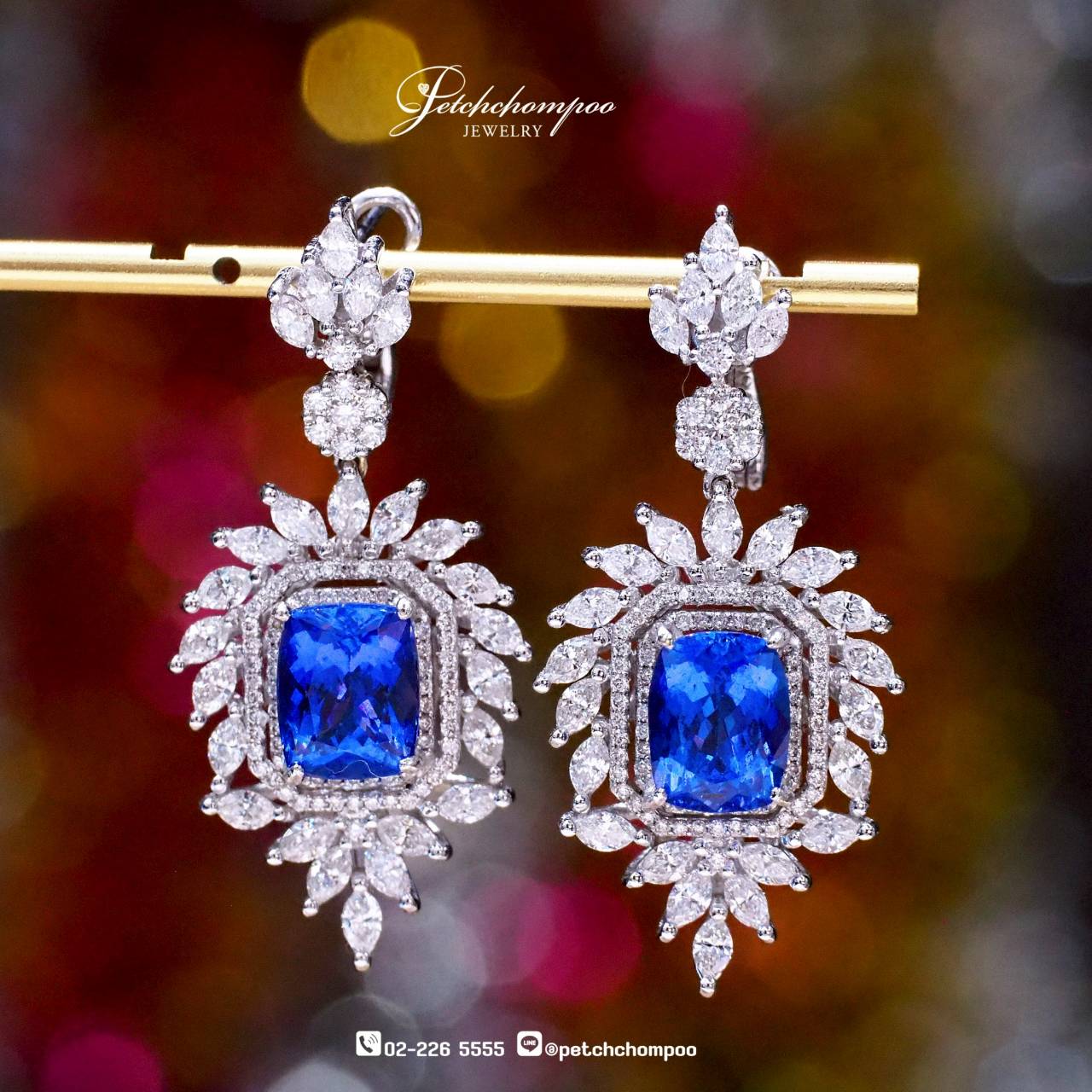 [30121] Royal Blue Halo™ — 4.59 ct Tanzanite & 4.71 ct Diamond Marquis Earrings  299,000 