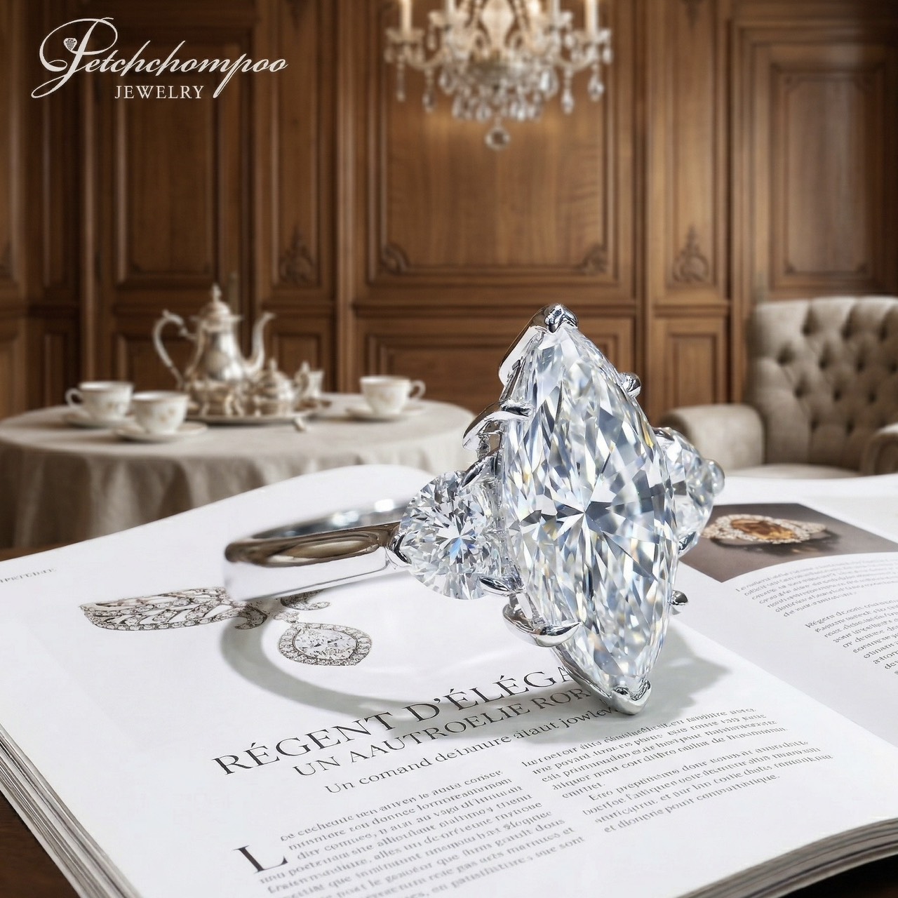 [30700] Celestial Marquise Embrace Marquise Diamond Ring with Heart Side Stones  | G color GIA Discount 3,390,000