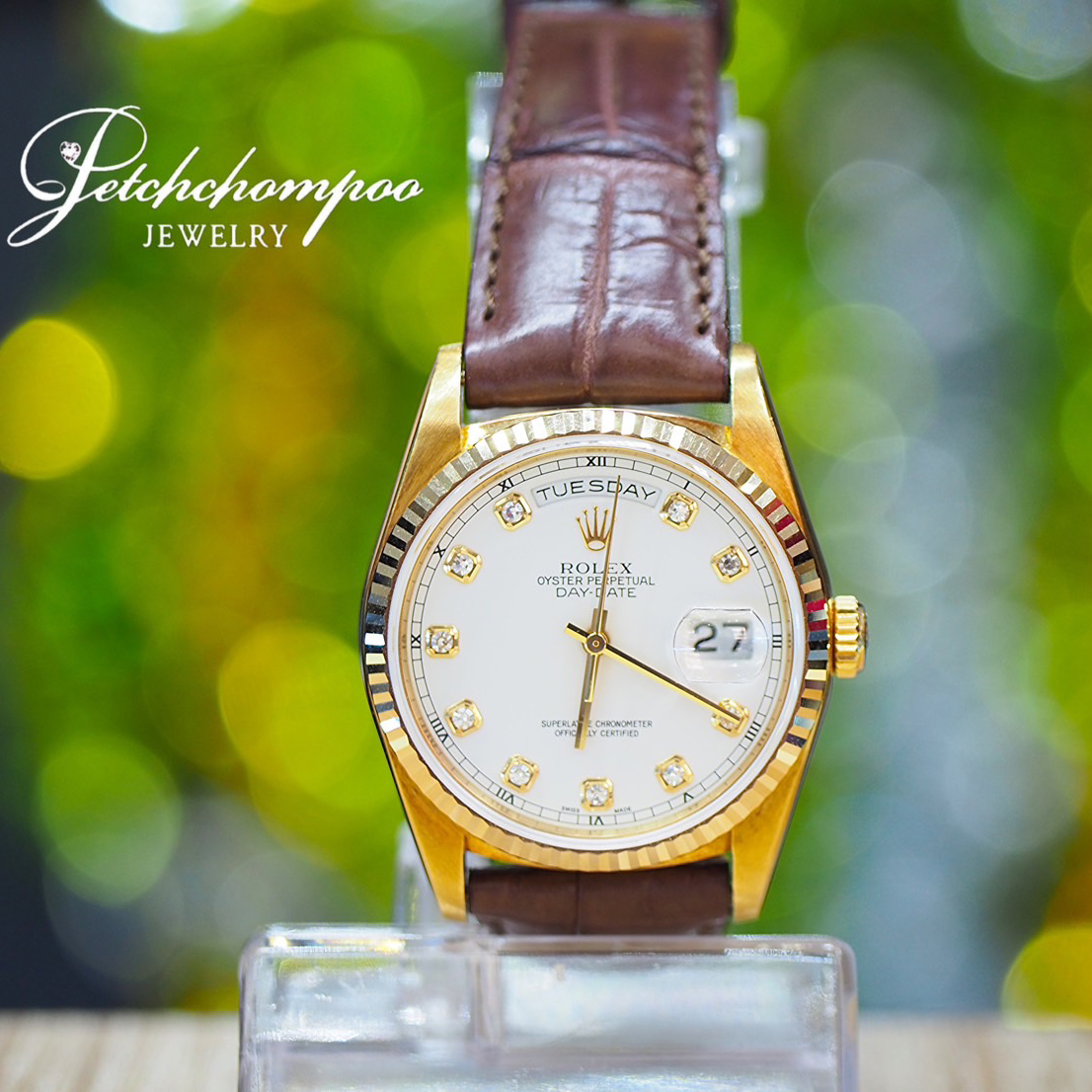 [30342] Rolex daydate ref.18238 (3จังหวะ) yellow gold18k หน้าปัดขาวเลขเพชร10เม็ด original  389,000 