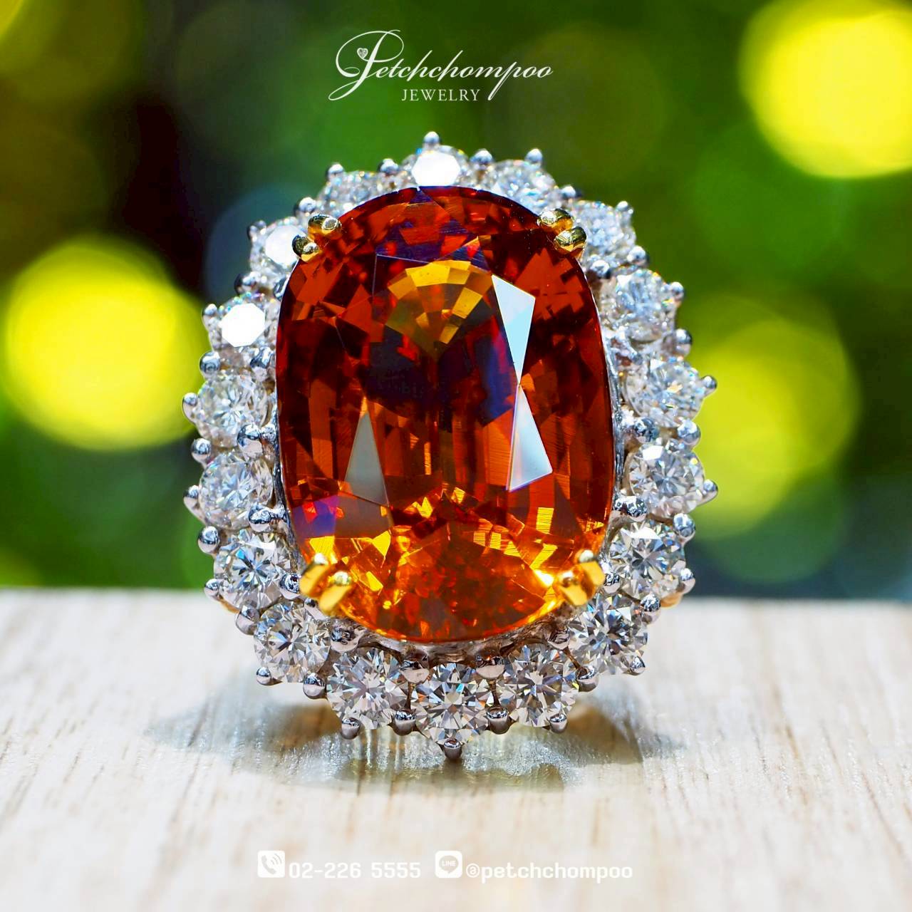 [021845] แหวนบุษราคัม Sunfire Radiance™ 36.57 กะรัต ล้อมเพชร (เซอร์ IGL)  790,000 