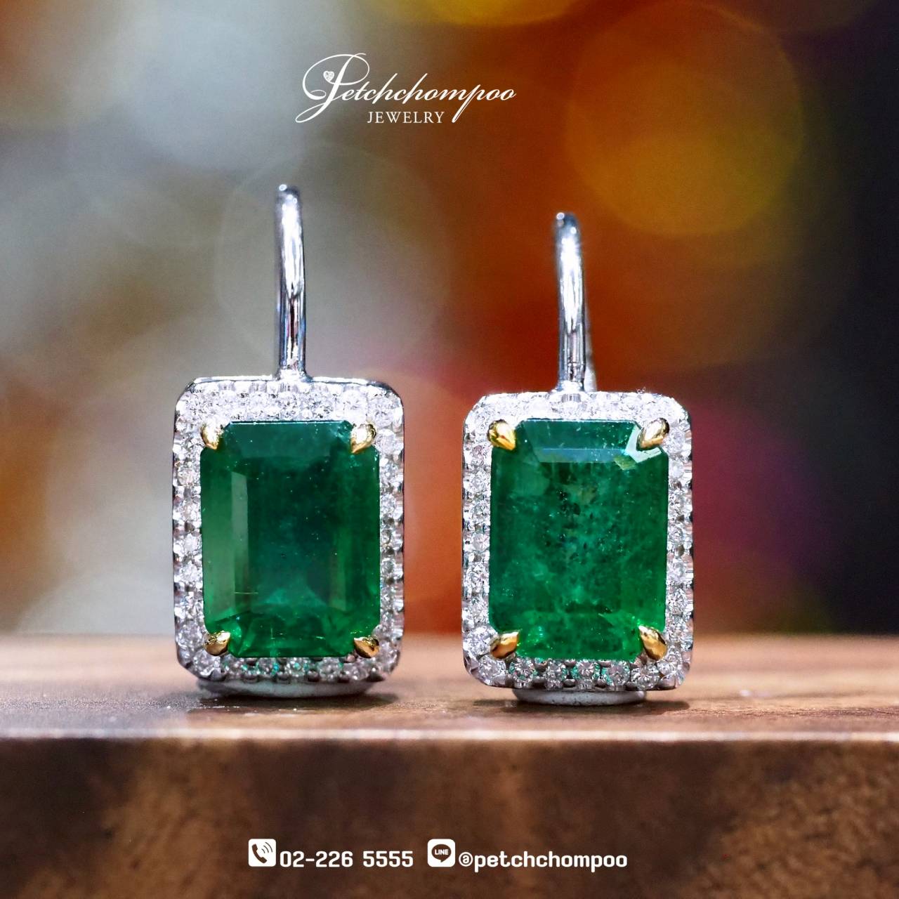 [29944] “Colombian Elegance” ต่างหูมรกตโคลัมเบีย 3.34 กะรัตล้อมเพชร  69,000 