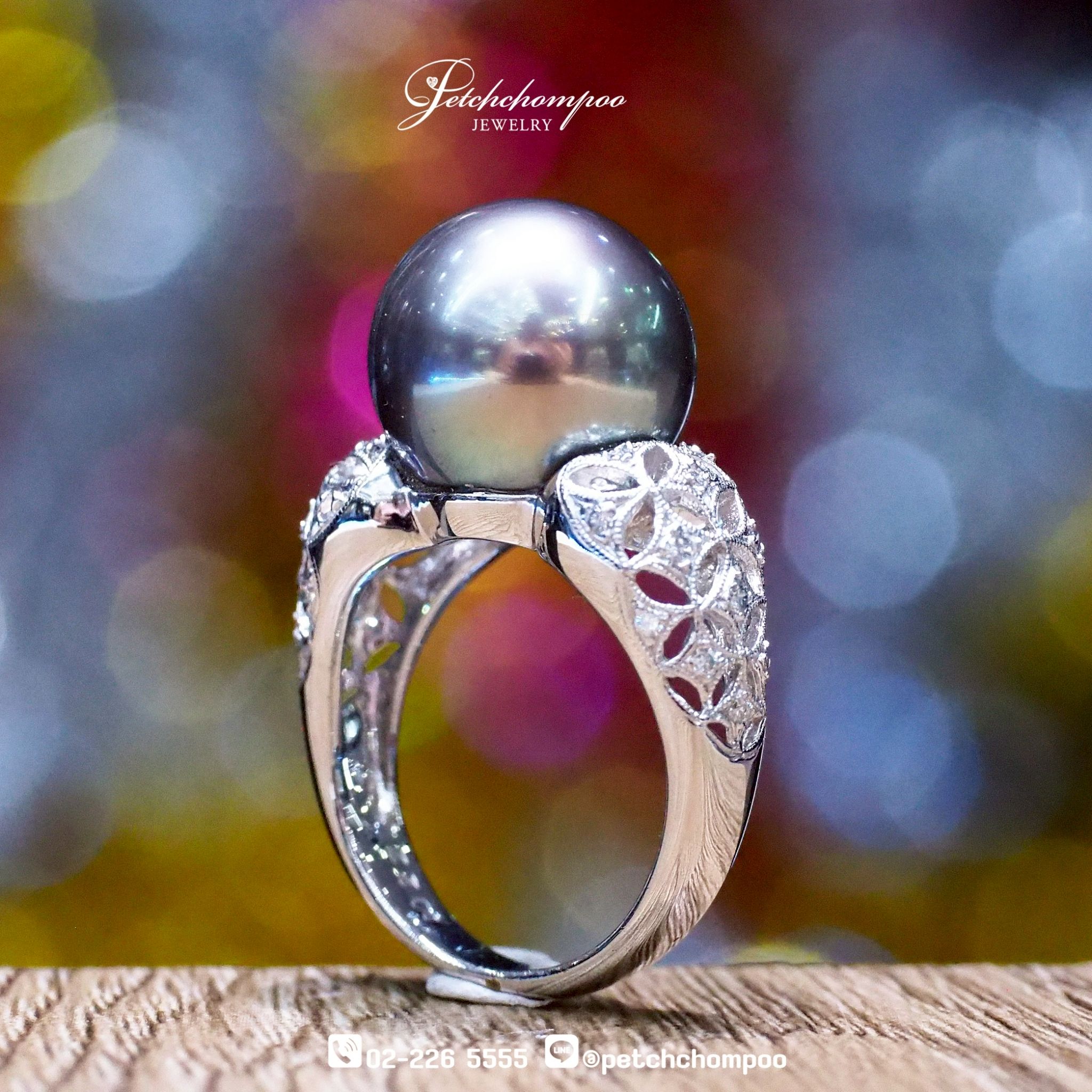 [27232] แหวนไข่มุก Tahiti South Sea 13 mm ฝังเพชร  45,900 