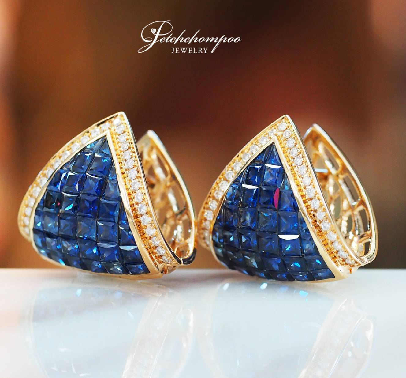 [28905] Invisible setping sapphire with diamond earring  69,000 