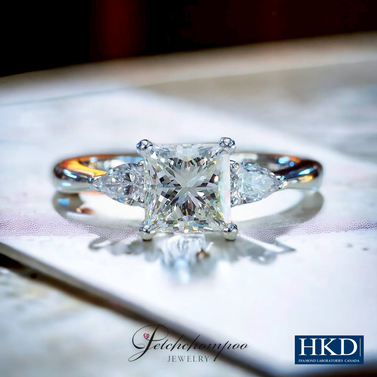 [28514] “Trinity Spark™” Princess Cut Diamond Ring 2.11 Carats  | I / VVS1 / 2EX / HKD Discount 290,000