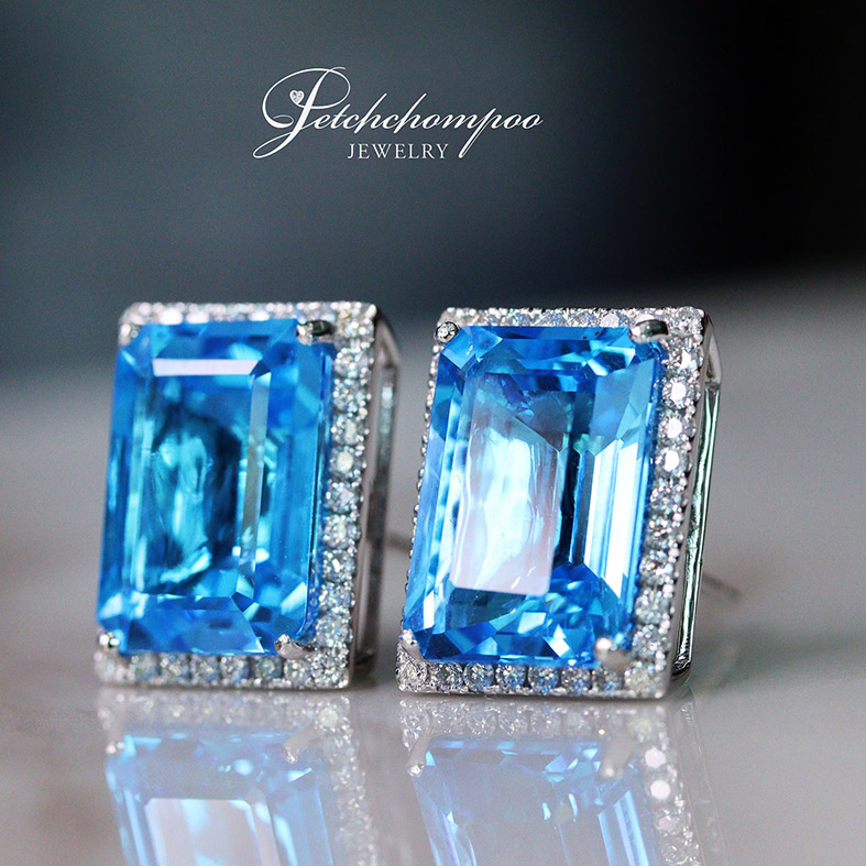 [023737] Blue topaz with diamond earring Discount 43,000