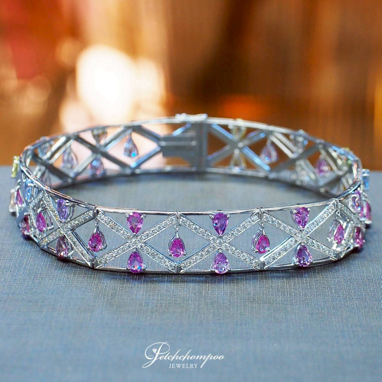 [30619] สร้อยคอโช้คเกอร์เพชรประดับแซฟไฟร์ชมพูพิงค์ Celestial Pink Sapphire Choker  690,000 