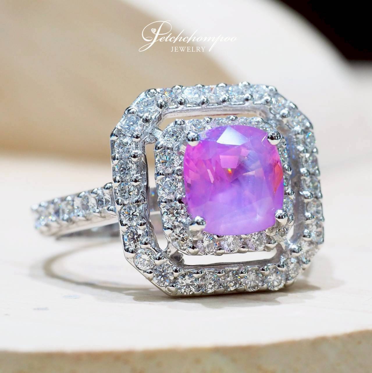 [30828] Burmese Padparadscha Sapphire Ring with Sunset Lotus Halo, 2.06 carats | GFCO  89,000 