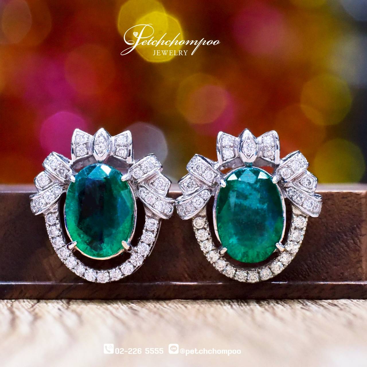 [26956] Zam bia Emerald With Diamond Earring Discount 96,500