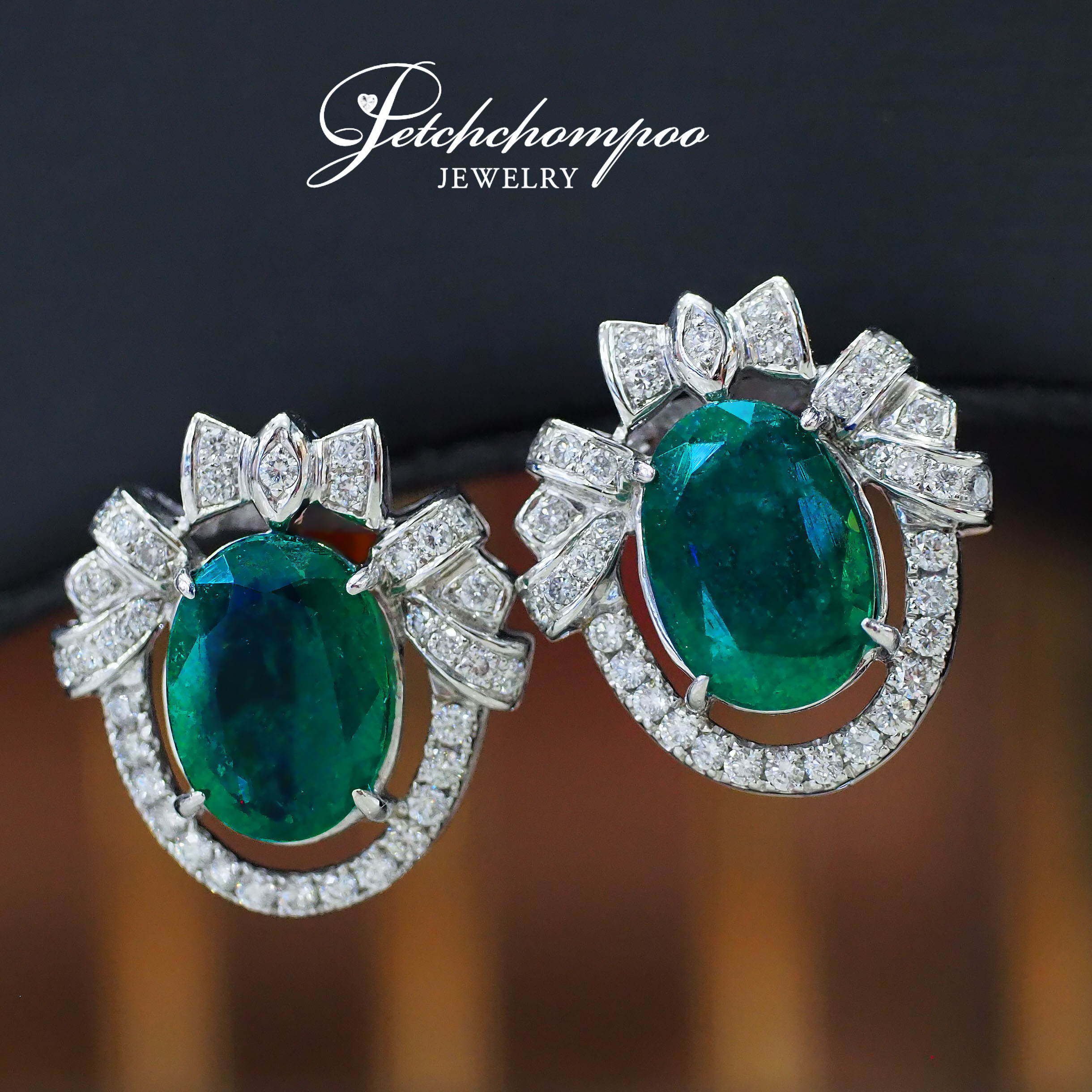 [26956] Zam bia Emerald With Diamond Earring  129,000 