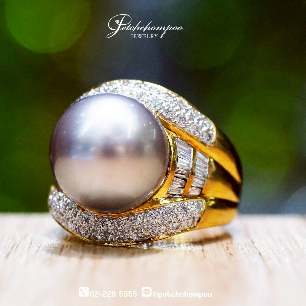 [30153] 12 mm Grey South Sea Pearl Ring with 0.77 cts Diamonds – Twilight Elegance Pearl™  69,000 