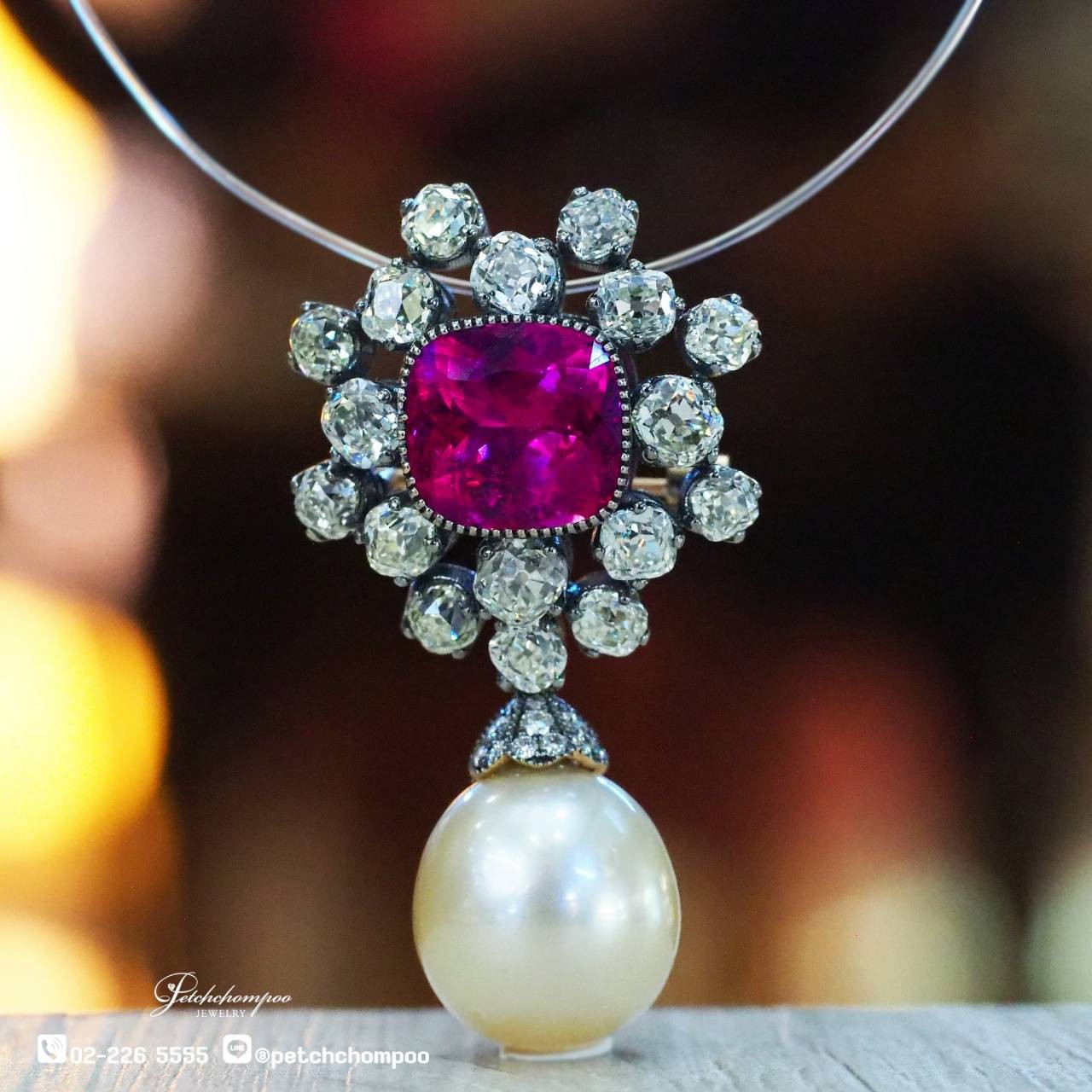 [29709] Pink Tourmaline with old cut diamond pendant  299,000 