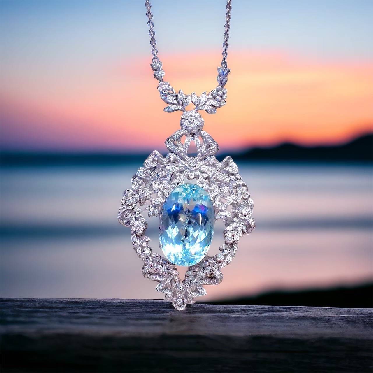 [29786] 55.48-Carat Aquamarine & Diamond Necklace – A Celestial Masterpiece Discount 590,000