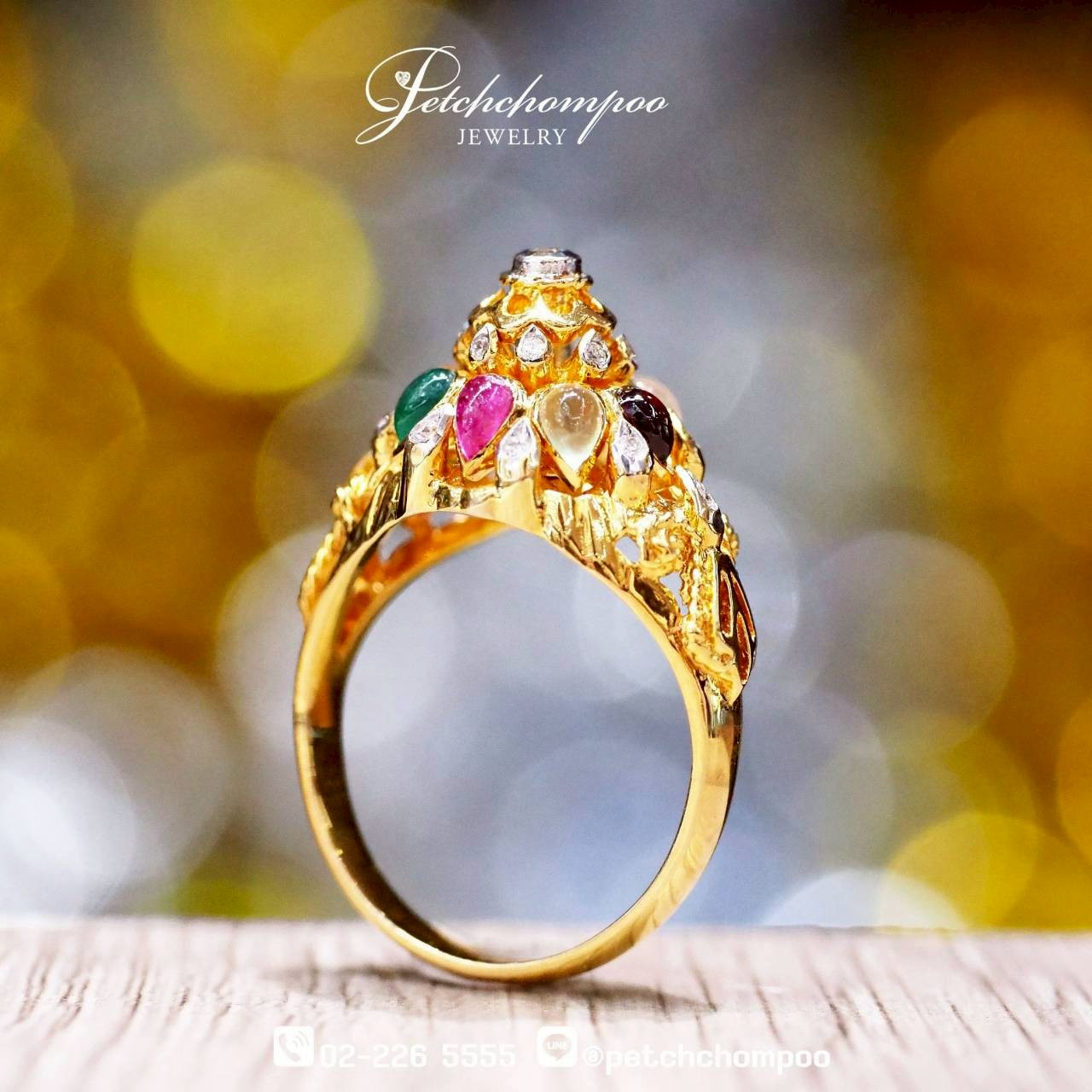 [29887] “Navaratna Crown™” Ring — 9 Sacred Gems with Natural Diamonds on 18K Yellow Gold  39,000 