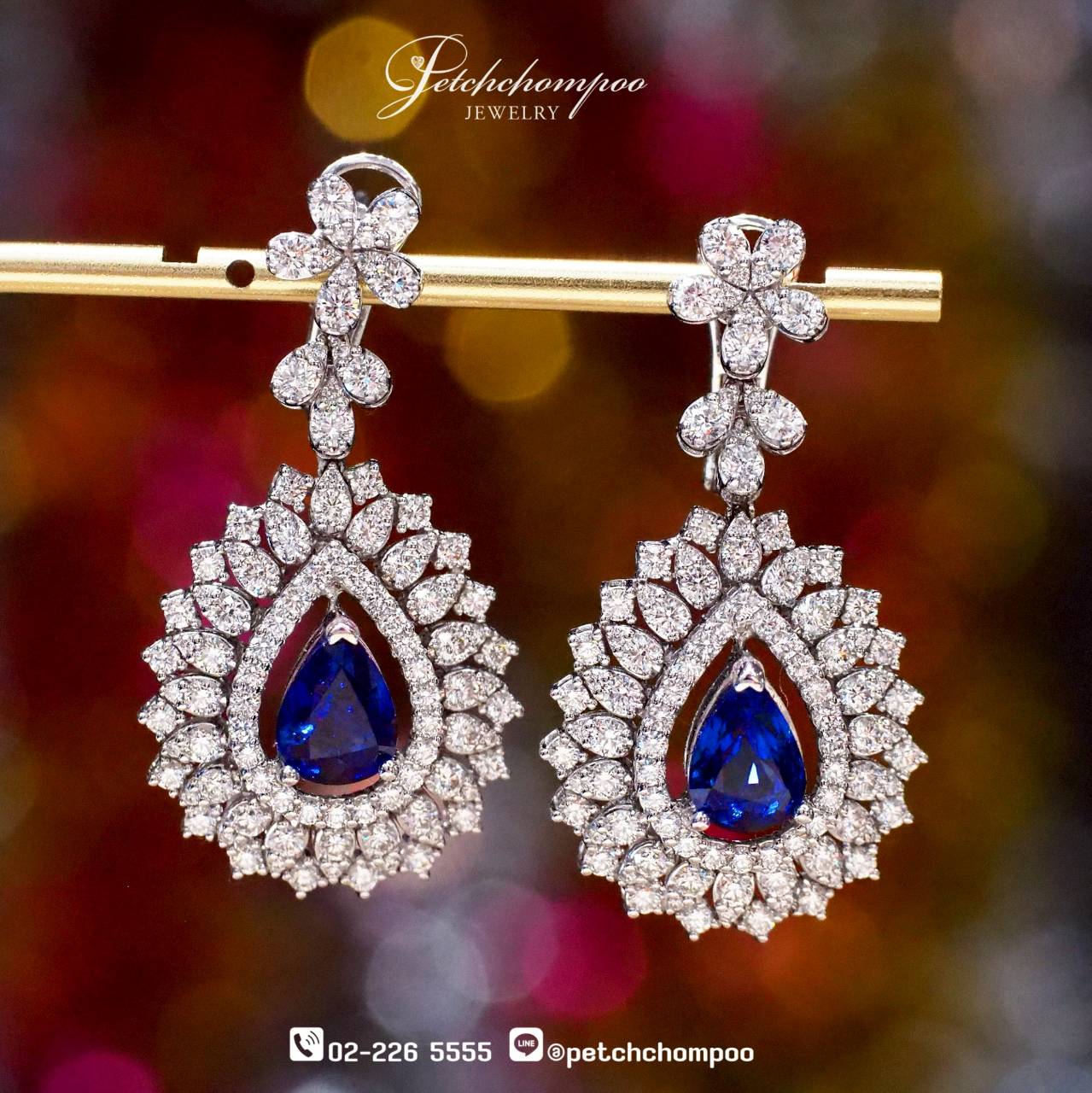 [30122] Sapphire Royal Teardrop™ — 4.03 ct Ceylon Sapphire Diamond Double-Halo Earrings Discount 299,000