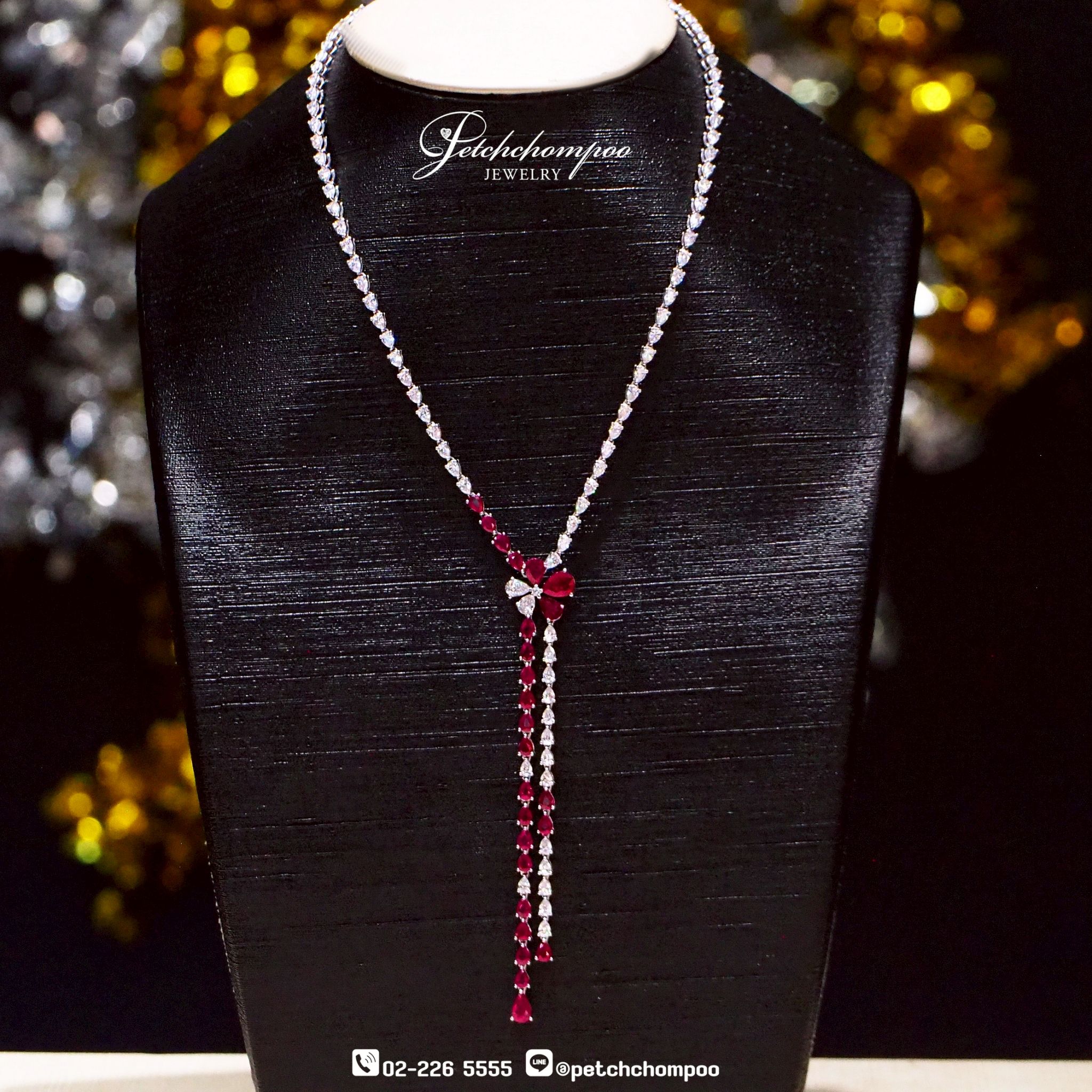 [024135] Pear shape diamond and ruby neckleace Discount 490,000