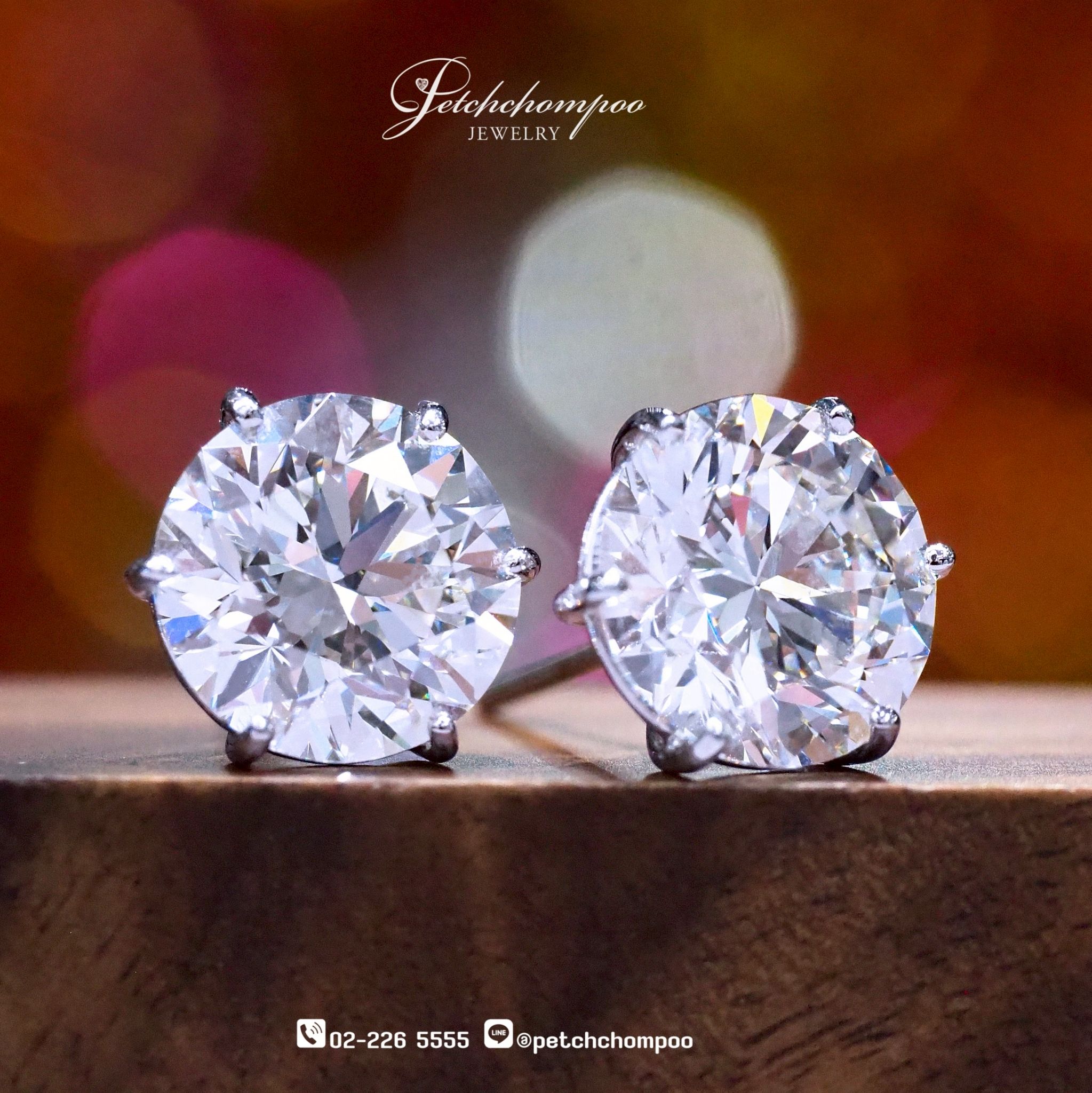 [26902] ต่างหูเพชรใบเซอร์ HRD เม็ดละ 5 กะรัต น้ำ95 3Excellent ลดราคาเหลือ 6,990,000