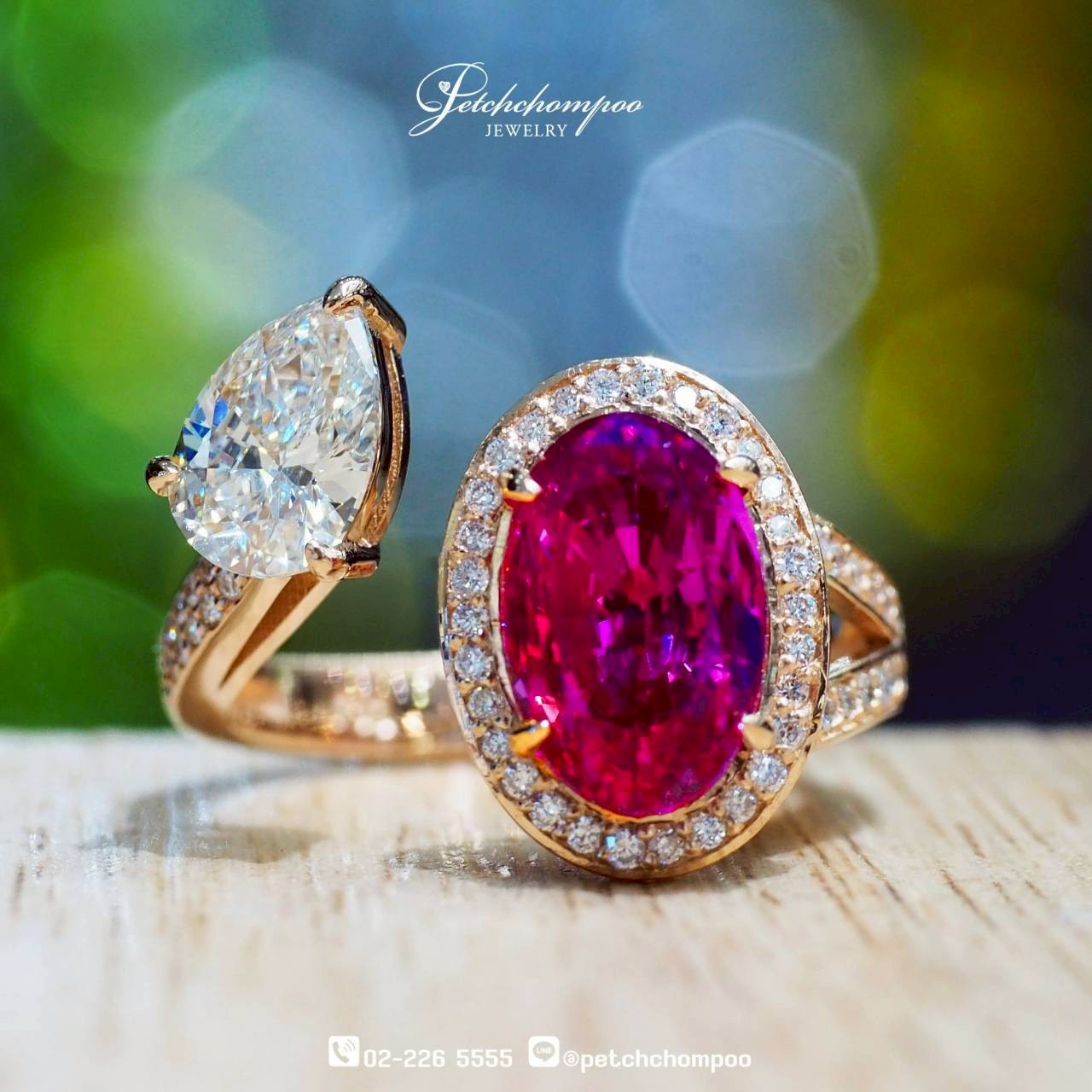 [30236] Fuchsia Flame™ – Fuchsia Ceylon Sapphire & Pear Diamond Open Ring | Lotus  399,000 
