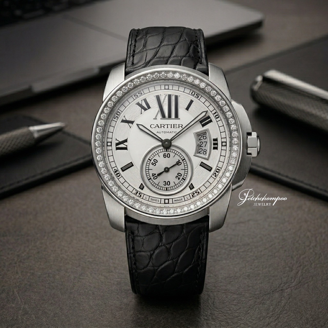 [30769] Cartier calibre de cartier หน้าปัด 42 mm ฝังเพชรแท้ original  199,000 