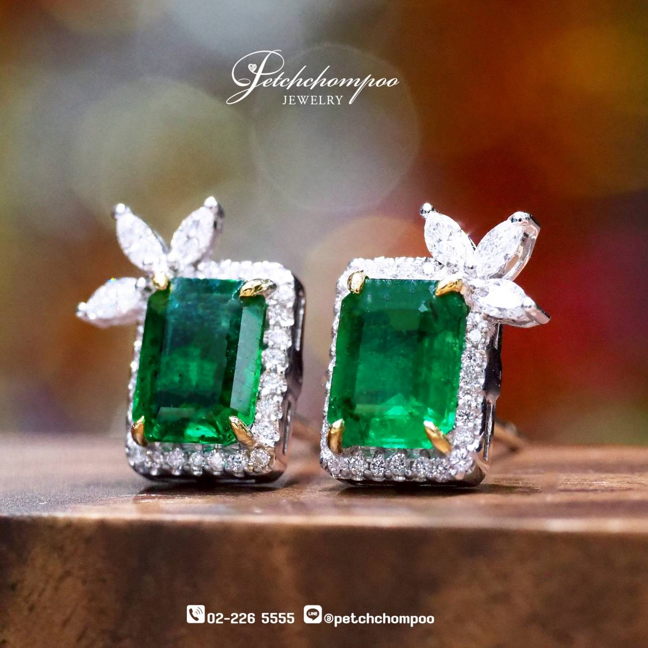 [29943] “Botanic Bloom” ต่างหูมรกตโคลัมเบีย 2.68 กะรัตล้อมเพชรดีไซน์กลีบดอกไม้  69,000 