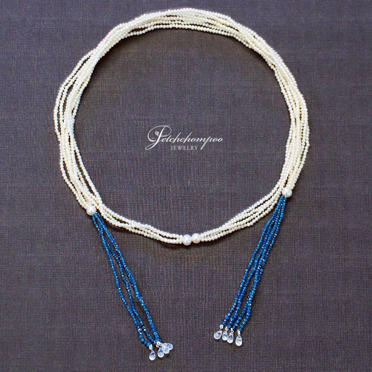 [30617] สร้อยไข่มุกจิ๋วประดับเพชรสีฟ้า & ไวท์แซฟไฟร์บริโอเลต Azure Pearl Cascade  79,000 
