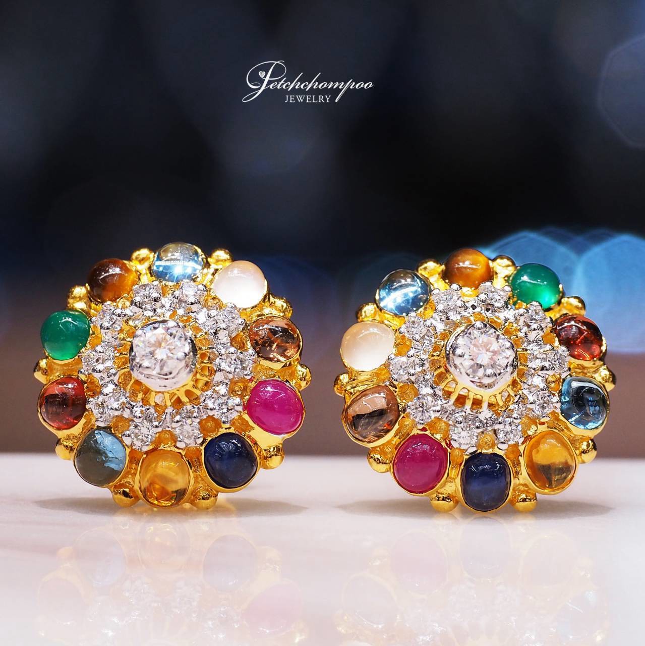 [31125] Navaratna Diamond Nine-Gem Earrings  39,000 