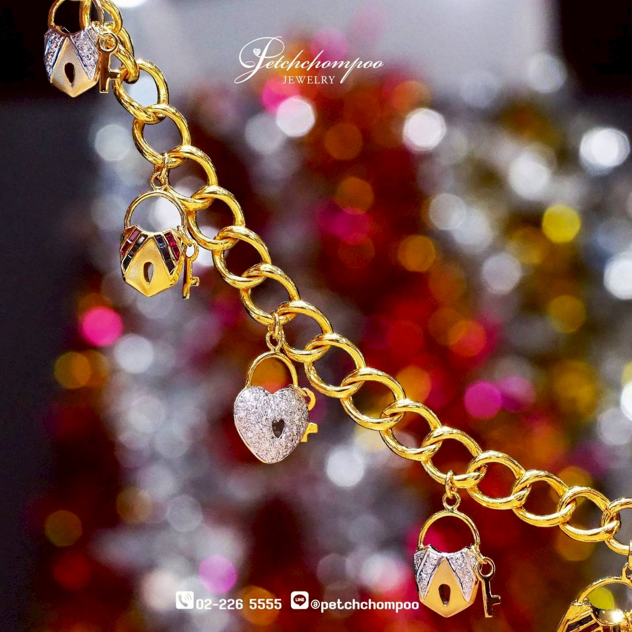 [30018] สร้อยข้อมือ Charm Lock & Love™0.51 กะรัต ล็อกความรักด้วยเพชร พลอย และทอง ลดราคาเหลือ 130,000