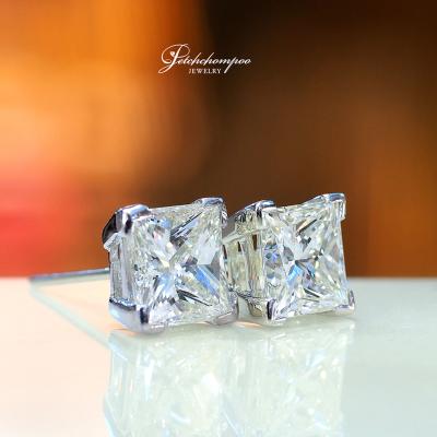 [28562] Princess cut diamond earrings, 2 carats each, HKD certificate. Discount 790,000