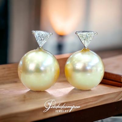27499 Golden South Sea Pearl Earrings with Diamonds