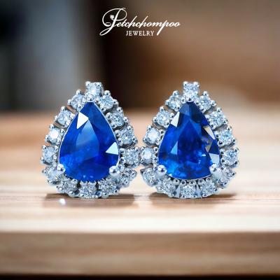 [28613] Ceylon blue sapphire earrings surrounded by diamonds  89,000 